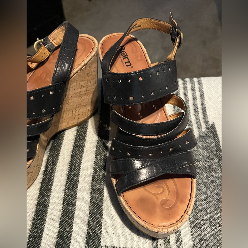 Born women's size 10 black wedges in good used condition.